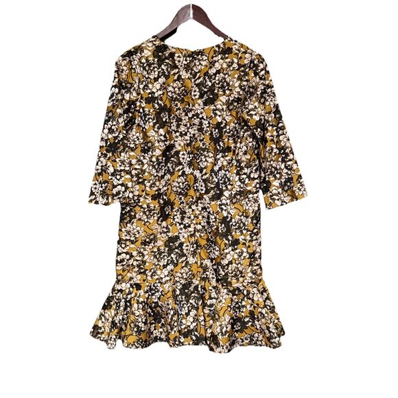 Ann Mashburn Size Small  Yellow Brown Floral Vneck Dress Ruffled Lined - Picture 9 of 10